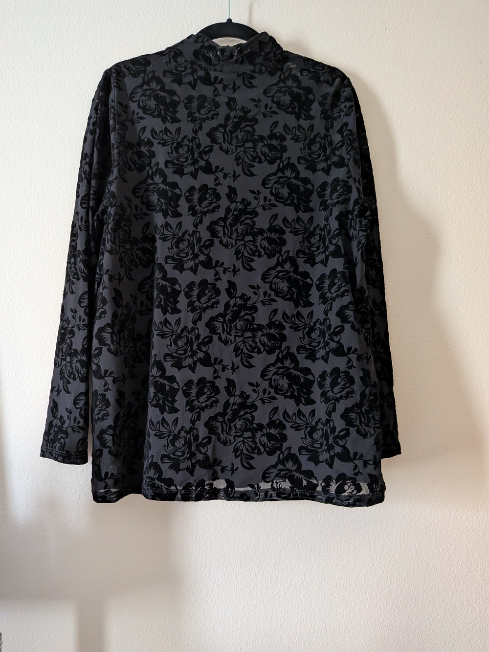 Torrid Black Floral Flock Sheer Mesh Mock Neck Long Sleeve Top